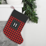 Meia De Natal Pequena Xadrez Red Black Buffalo Monogramas, Casa de fazen<br><div class="desc">Farmhouse Red Black Buffalo Xadrez Monogramada Pequena Bandeja de Natal</div>