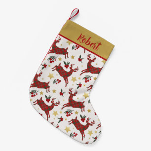 Meia De Natal Pequena Xadrez Reindeer Personalizado Estoque de Natal