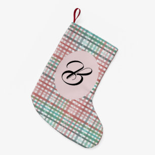 Meia De Natal Pequena Xadrez rosa pastel de Natal. Personalizado com o n