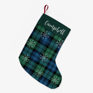 Meia De Natal Pequena Xadrez russa Campbell Tartan Green Farmhouse