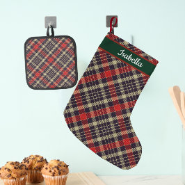 Meia De Natal Pequena Xadrez Tartan Vermelho e Verde Personalizado