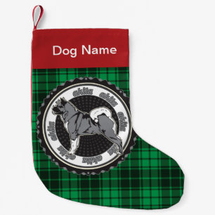 Meia De Natal Pequena Xadrez Verde de Feriado Personalizado Akita Dog