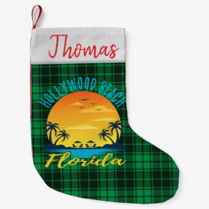 Meia De Natal Pequena Xadrez Verde de Hollywood Beach Retro Sunset