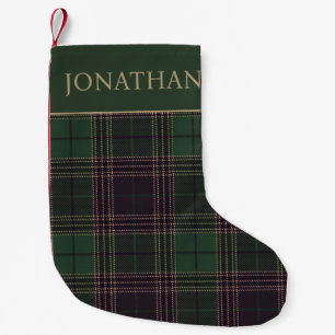 Meia De Natal Pequena Xadrez Verde de Tartan Personalizada de Natal