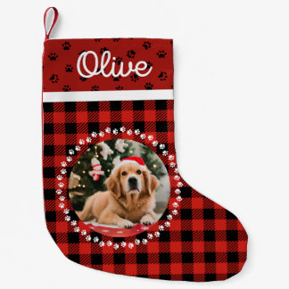 Meia De Natal Pequena Xadrez Vermelha Elegante Buffalo Pet Cão peludo de