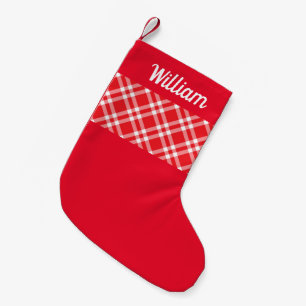 Meia De Natal Pequena Xadrez Vermelha Rústica Nome personalizado