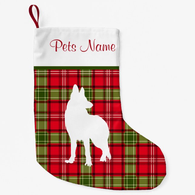 Meia De Natal Pequena Xadrez vermelha & verde da raça feita sob (Frente)