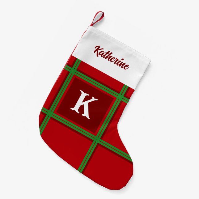 Meia De Natal Pequena Xadrez Vermelho e Verde Simples (Frente (Pendurada))