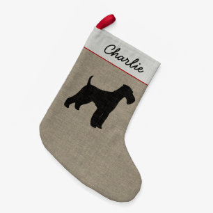 Meia De Natal Pequena Xmas personalizado silhueta do cão de Airedale