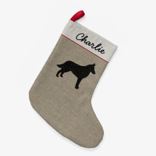 Meia De Natal Pequena Xmas personalizado silhueta do cão de Malinois do