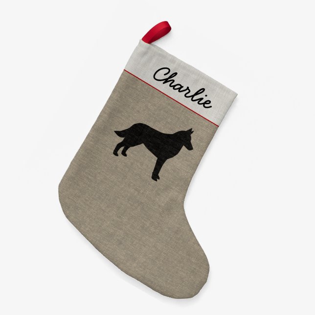Meia De Natal Pequena Xmas personalizado silhueta do cão de Malinois do (Frente (Pendurada))