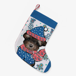 Meia De Natal Pequena Yorkie Poo 
