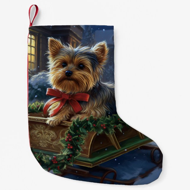 Meia De Natal Pequena Yorkshire Terrier Christmas Fesason (Frente)