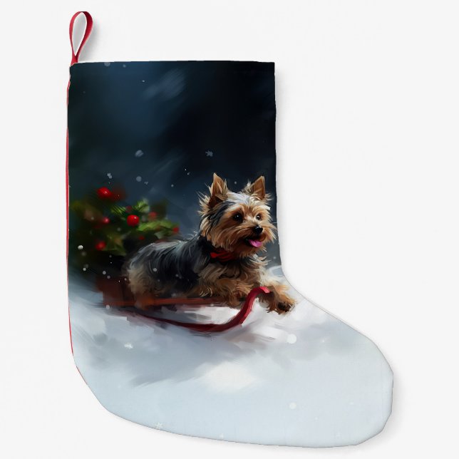 Meia De Natal Pequena Yorkshire Terrier Natal inverno (Frente)