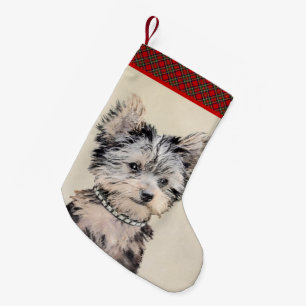 Meia De Natal Pequena Yorkshire Terrier Puppy Pintura Original