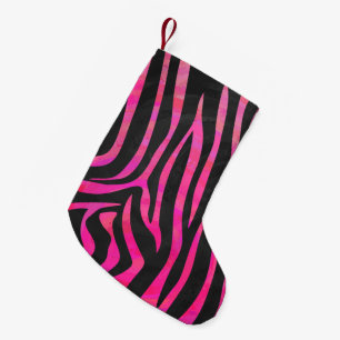 Meia De Natal Pequena Zebra Black e Hot Pink Impressão