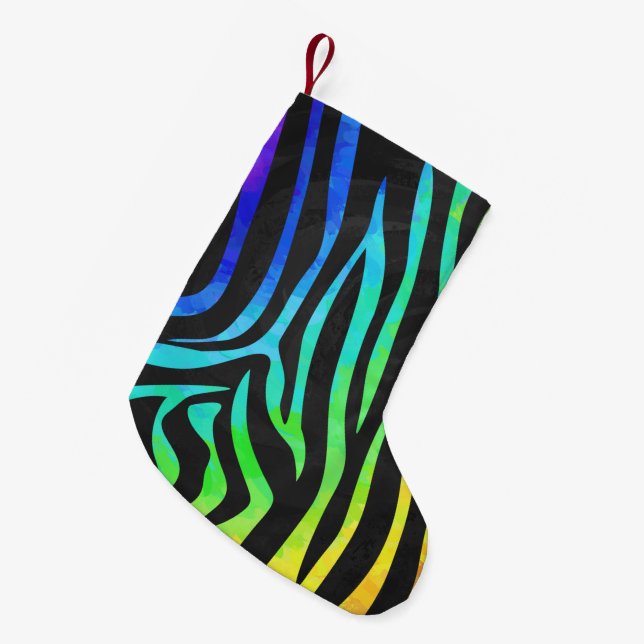 Meia De Natal Pequena Zebra Black e Rainbow Impressão (Frente (Pendurada))