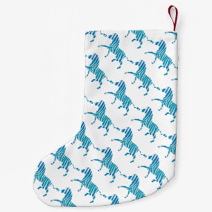 Meia De Natal Pequena Zebra Blue e White Silhouette