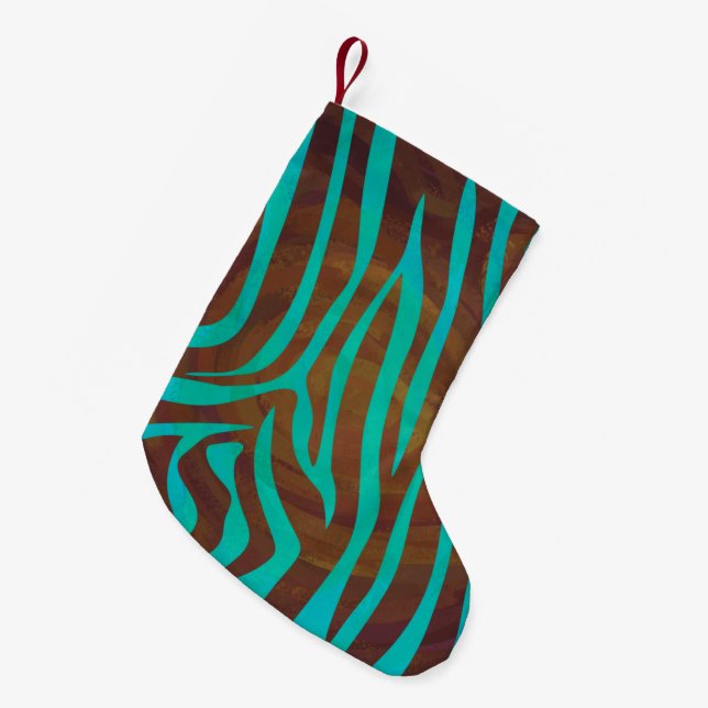 Meia De Natal Pequena Zebra Brown e Teal Impressão (Frente (Pendurada))