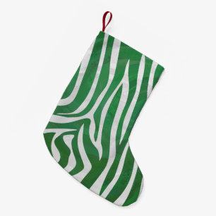 Meia De Natal Pequena Zebra Green e White Impressão