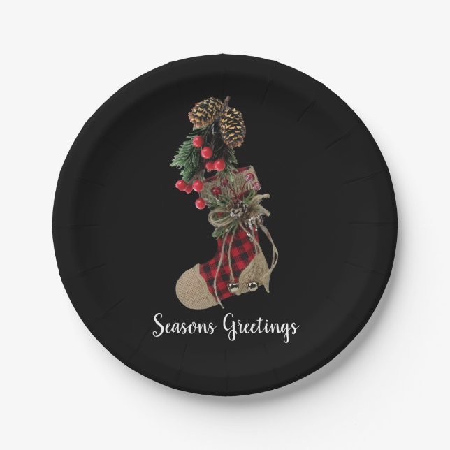 Meia de Natal Rústica de Prato de Papel (Frente)