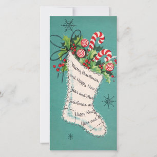 Meia de Natal Vintage com Cartão de Bengalas de Aç
