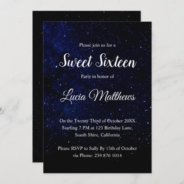 Meia-Noite, Black Stars, 16 Doce Convite (Frente/Verso)