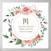 Meia-noite Bloom Monograma Bebê Poster