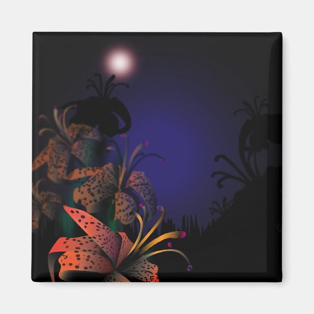 Meia-noite imã de geladeira Lillies (Frente)