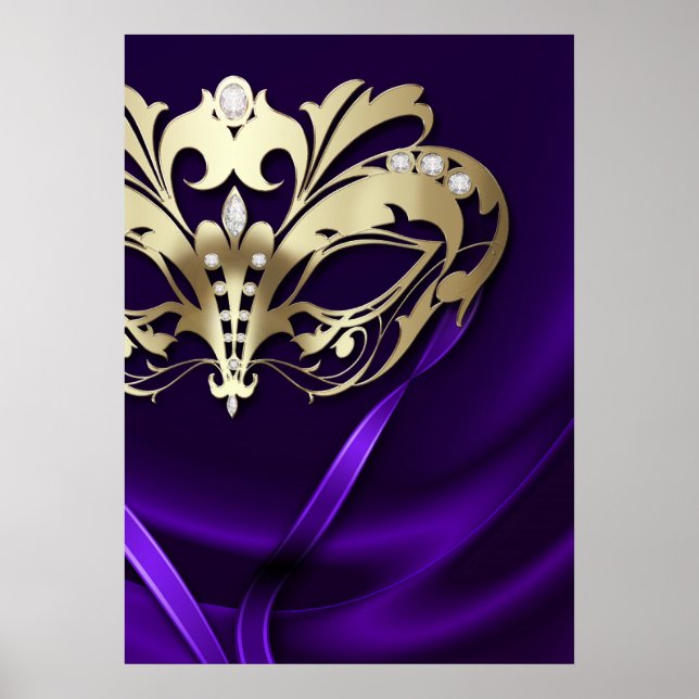 Meia-noite Mascarada Faux Jewel Purple Poster (Frente)
