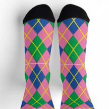 Meias Argyle Verde Rosa e Azul