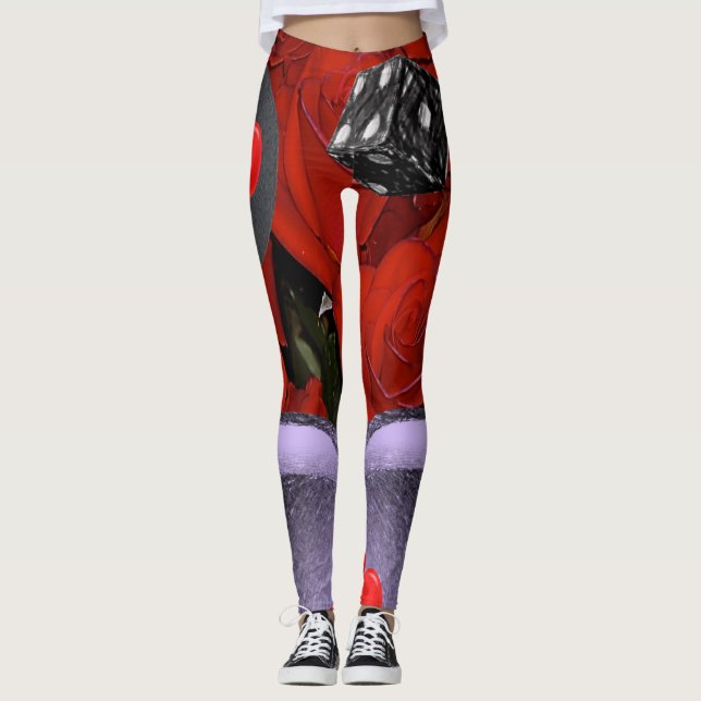 meias-calças vermelhas pretas leggings longas (Frente)