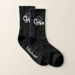 Meias Chef Dad Socks<br><div class="desc">Chef Dad Socks
A fun pair of black socks,  dads name or your short message. These were designed on the larger size of sock. If you choose a smaller sizer,  the design elements may need altering.</div>
