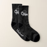 Meias Chef Dad Socks<br><div class="desc">Chef Dad Socks
A fun pair of black socks, dads name or your short message. These were designed on the larger size of sock. If you choose a smaller sizer, the design elements may need altering.</div>