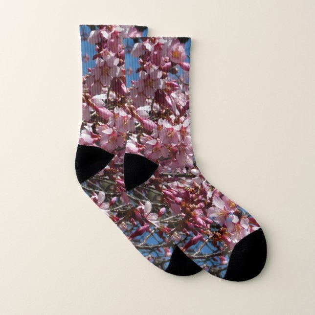 Meias Cherry Blossoms e Blue Sky Primavera Floral (Par)