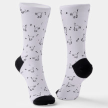 Meias com padrão de arte de linha de gato lavanda 