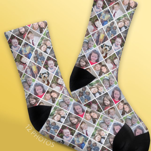 Meias Criar uma Colagem de Fotos Personalizada com 12 Fo (Custom Photo Socks)