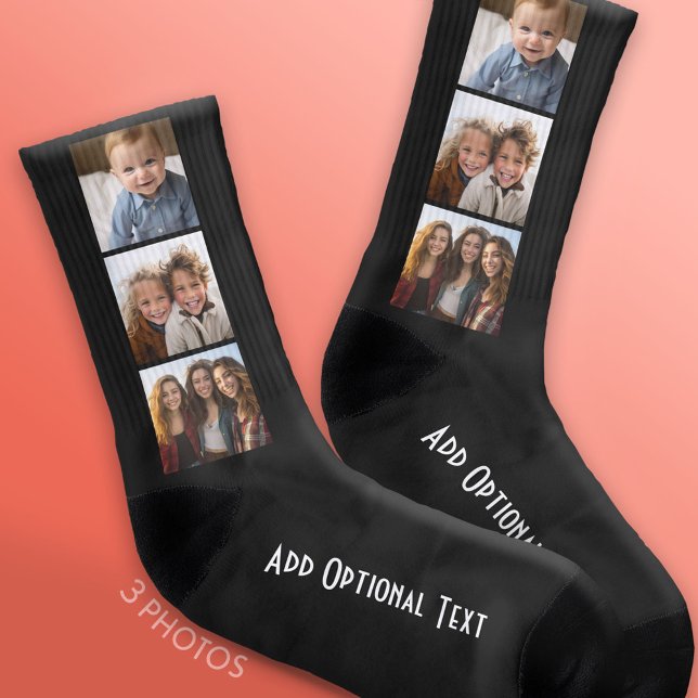 Meias Criar uma Colagem de Fotos Personalizada com 3 Fot (Custom Photo Socks)