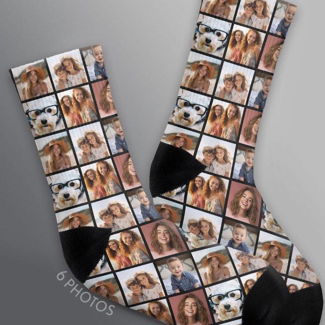 Meias Criar uma Colagem de Fotos Personalizada com 6 Fot (Custom Photo Socks)