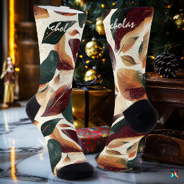 Meias de Folhagem de Queda em Creme, Borgonha e Ve
