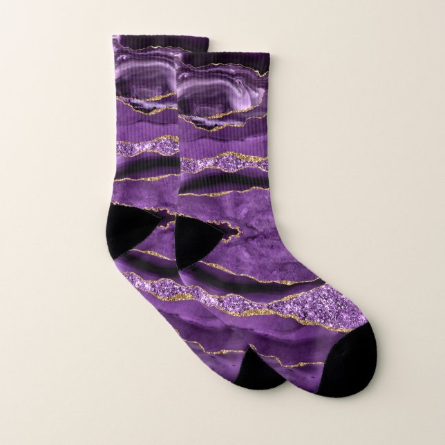 Meias de Geodo Violeta Dourada Agate Roxo (Par)