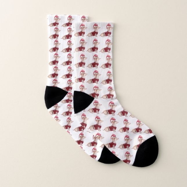 Meias de Natal Red and White Dachshund Unisex (Par)
