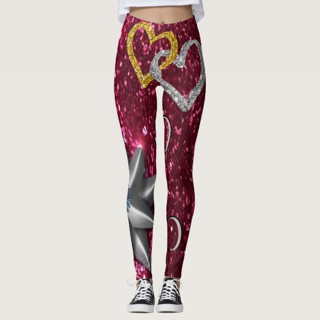 meias de ouro prata collants leggings rosa comprid (Frente)