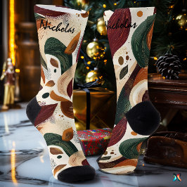 Meias de outono Abstrato em ferrugem, verde e crem