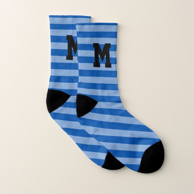 Meias de padrão de faixa azul-negrito com monogram (Par)