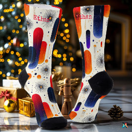 Meias festivas com vermelho Abstrato, laranja e az