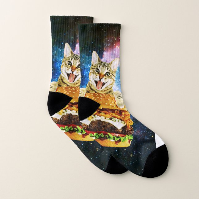Meias Funny burger cat space (Par)