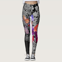 MEIAS LEGGINGS COM PADRÃO DE RENDAS ANTIGAS E BORB
