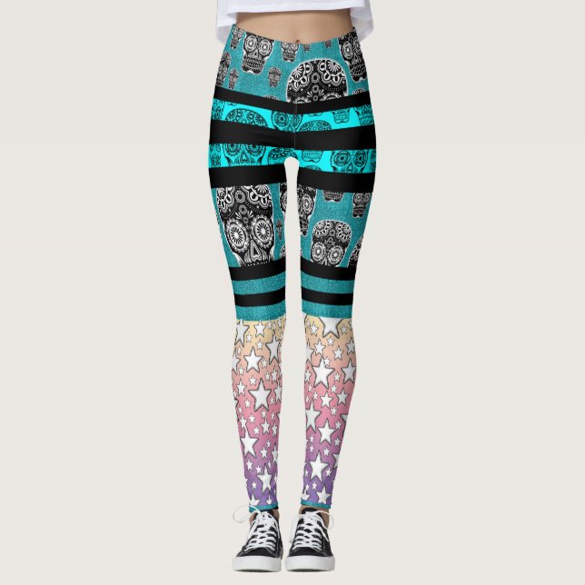 Meias Leggings Crânio Louco E Estrela (Frente)