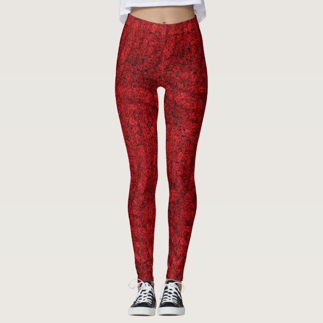 MEIAS LEGGINGS PREENCHIDAS COM ROSAS VERMELHAS (Frente)